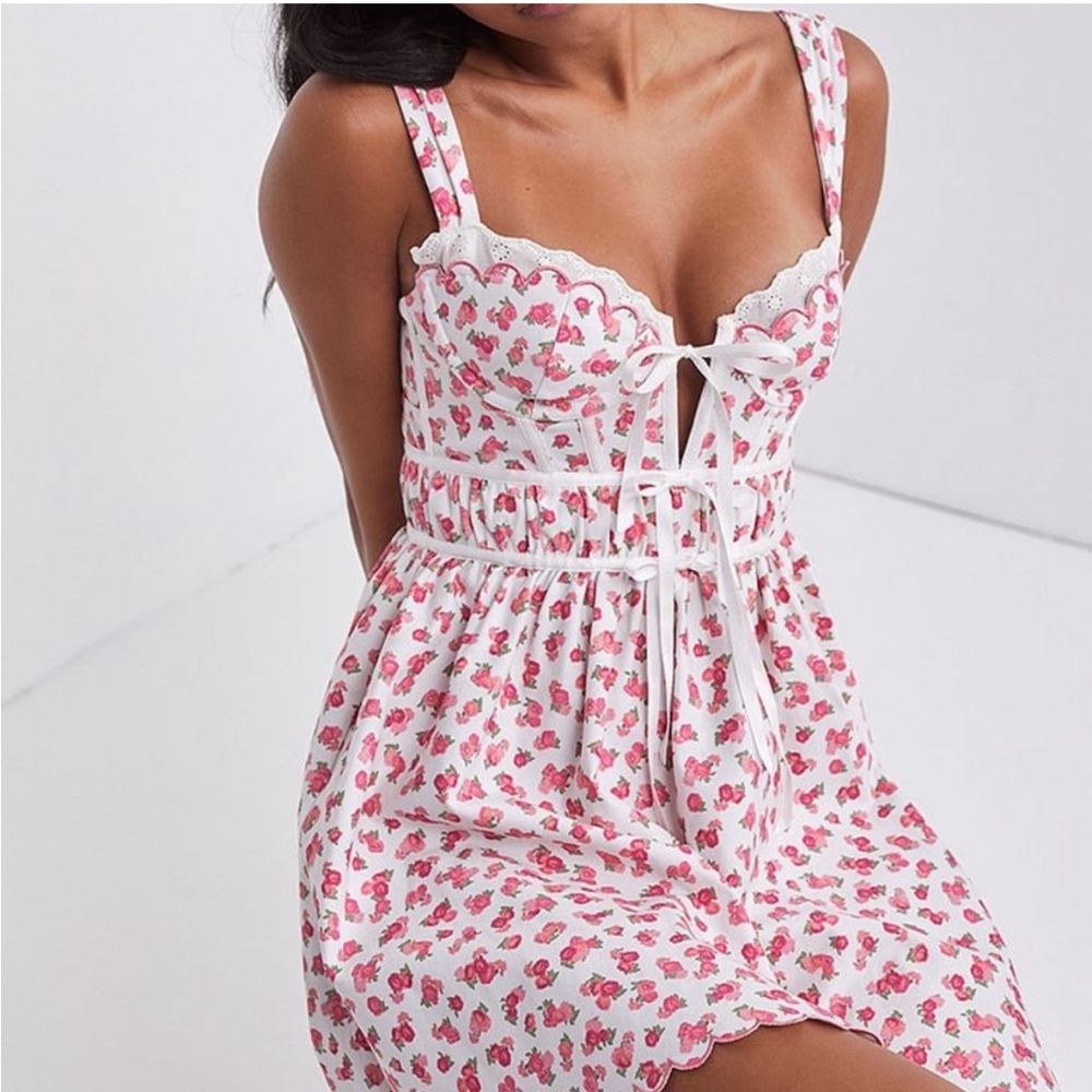 For Love and Lemons Baby Blooms Mini Dress Pink White Floral Lace Extra Small